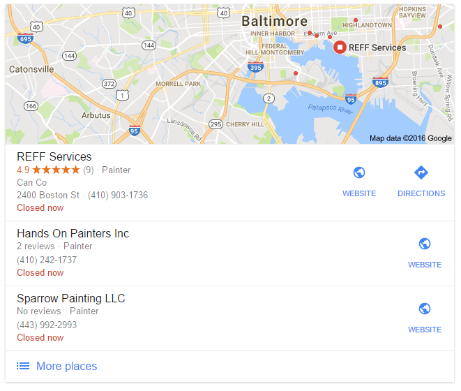 Example listings of when a contractors rank in Google Maps search results